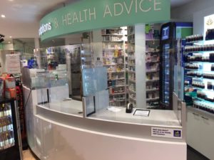 Plastic Counter Screens / Sneeze Guards at a Chemist